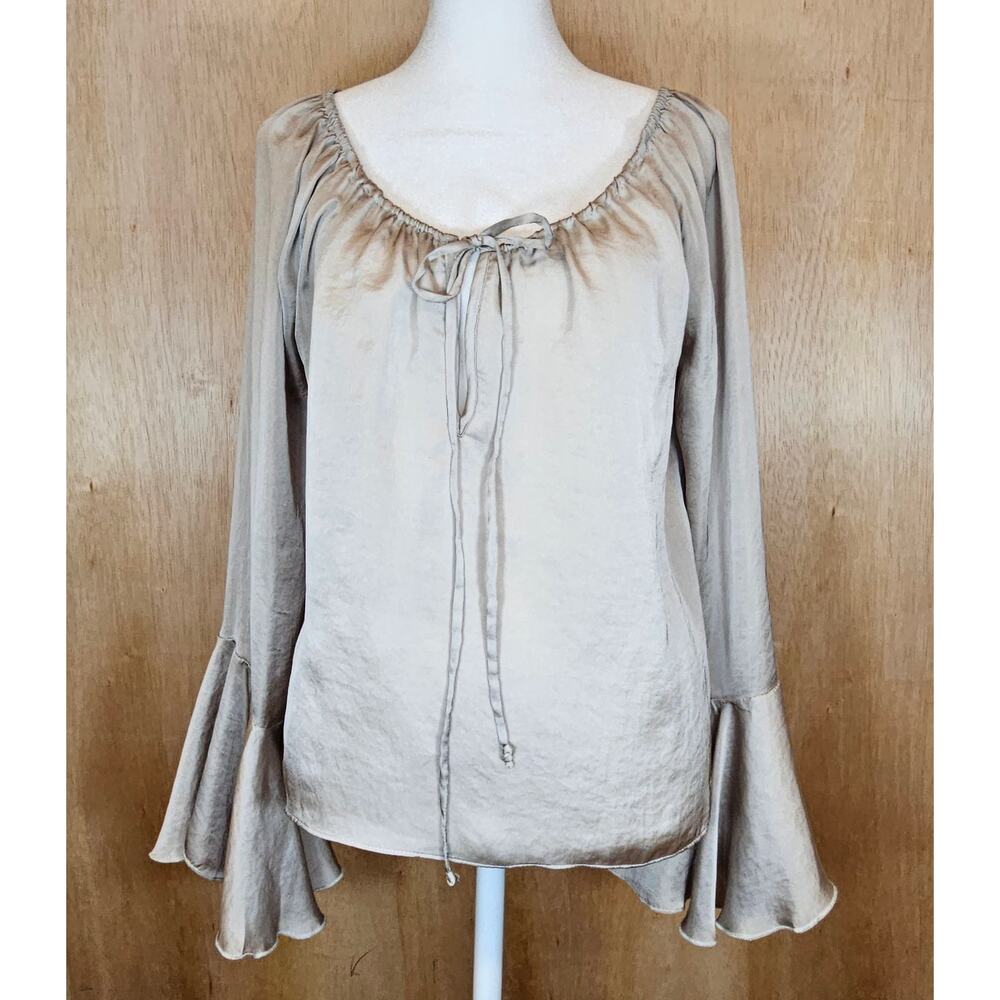 Cici Shiny Metallic Taupe Long Sleeve Blouse‎ Size Medium